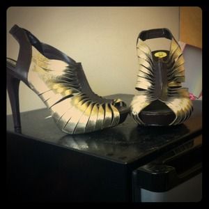 Gold and brown heels, N.Y.L.A. Brand