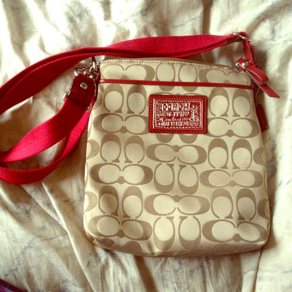 Patent red leather Coach cross body messenger bag