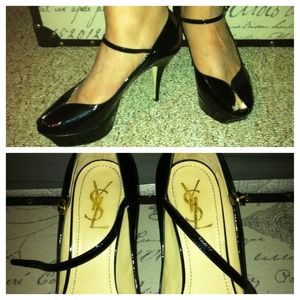 YSL peep toe patent leather heels
