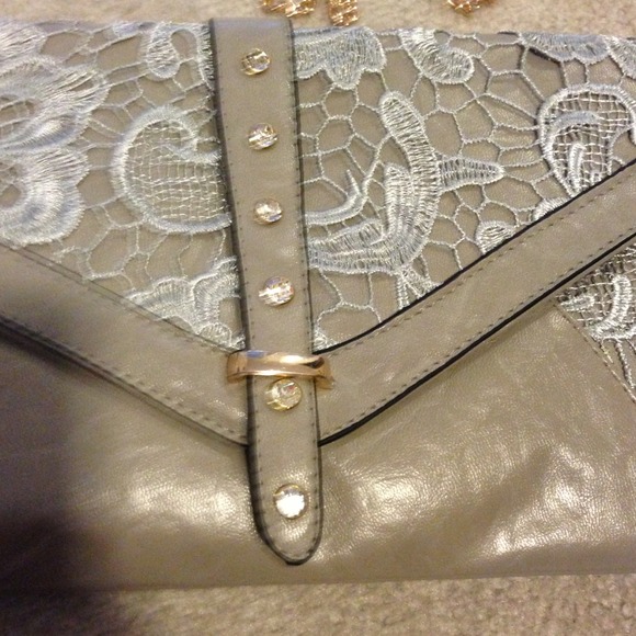 SOLD!! NEW! Grey clutch w/removable gold strap - Picture 2 of 2