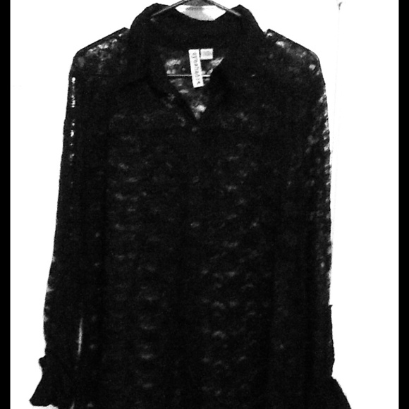 black see thru lace button down bnwot