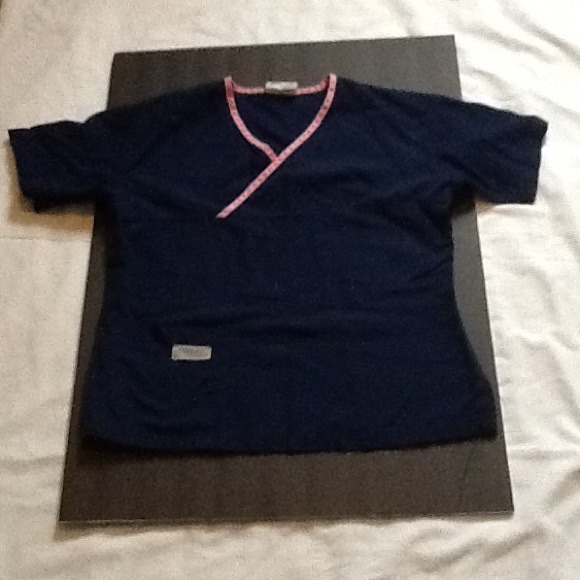 Navy Blue scrub set with pink trim