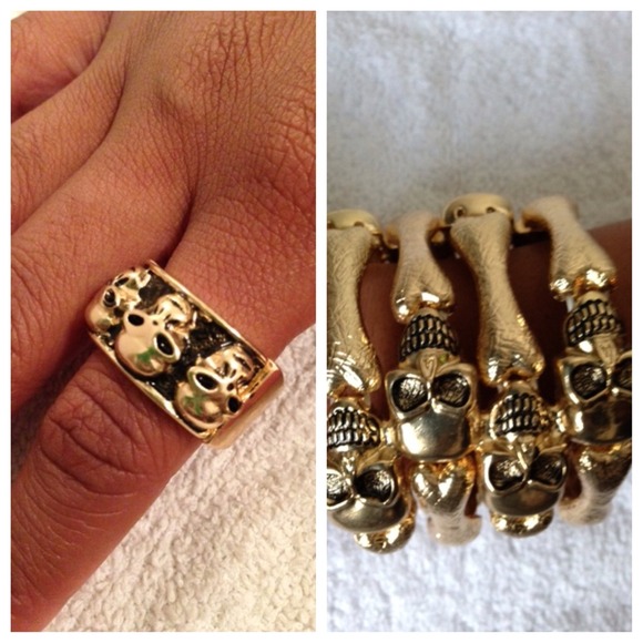 Gold Ring & Skulls Bracelet 👉BUNDLED👈