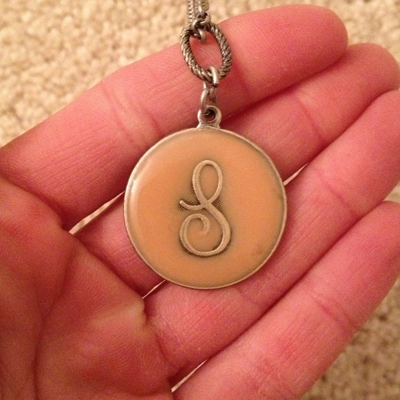 Cursive letter "S" charm on long chain necklace