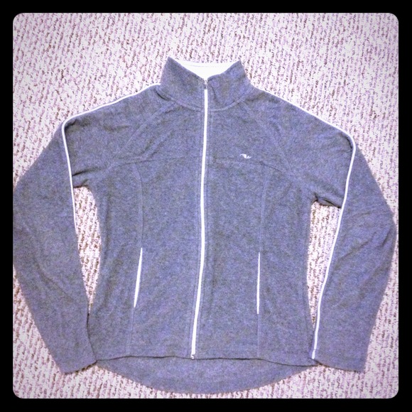 Grey fleece jacket with white lining