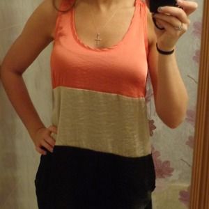 SOLD! Coral, cream and black striped tank