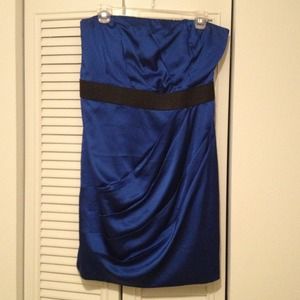 🔲SOLD🔲 Satin Blue Express Strapless Dress