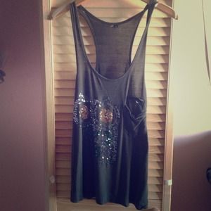 Olive green owl tank top