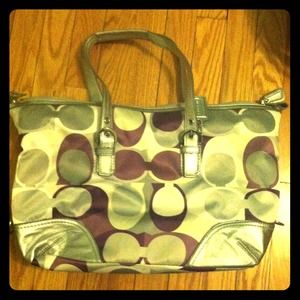 Convertible silver and purple coach tote