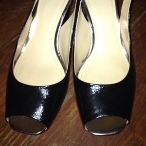 Black very comfy peep toe sling back heels