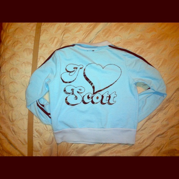 Custom made jacket, back says "I <3 Scott"