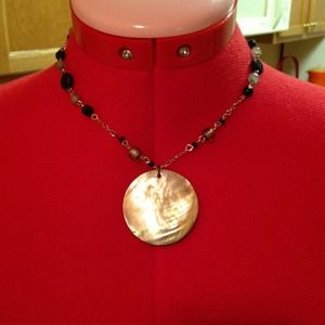 Choker style beaded necklace shell medallion