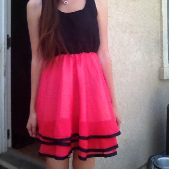 Hot pink ruffle lace top dress