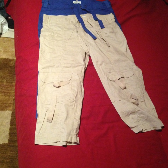 Two capris...kaki and blue