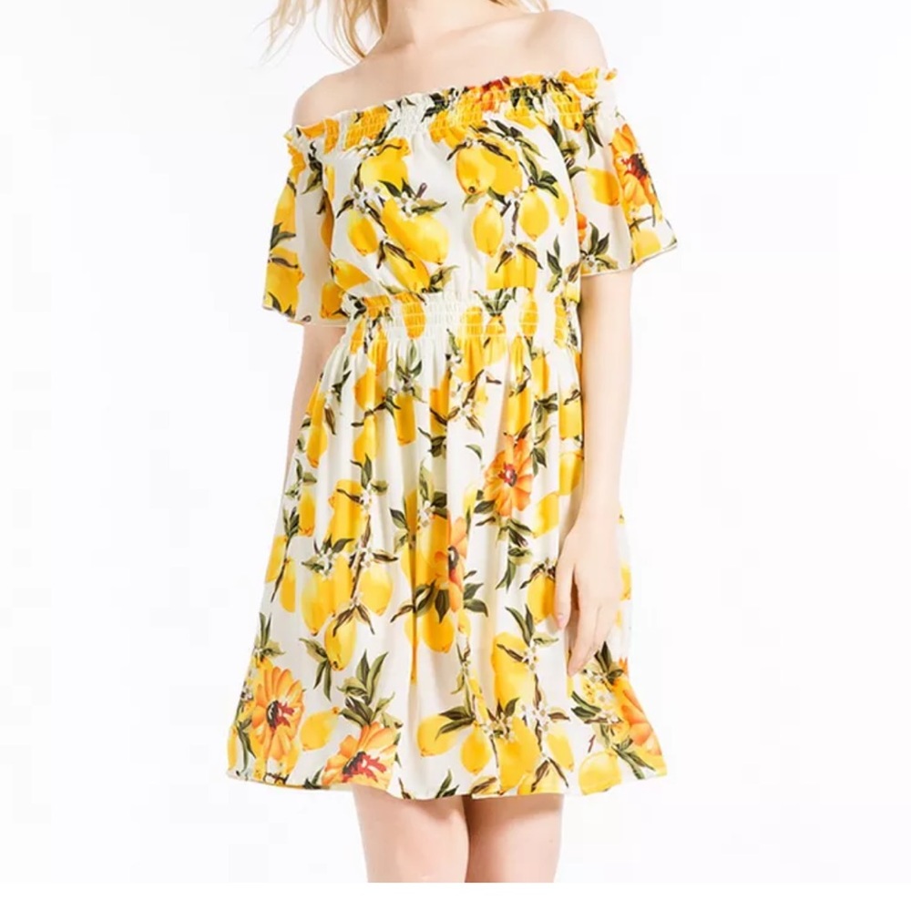 New beautiful lemon print chiffon dressπππ - Picture 1 of 2