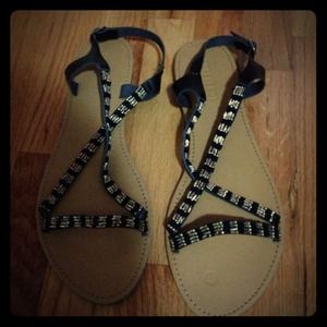 Gold and black beaded sandals