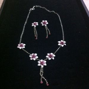 Pink Flower Earring and Necklace set