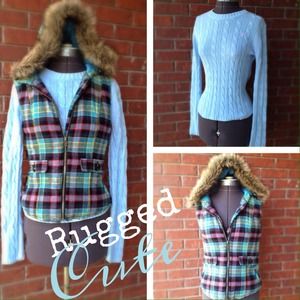 Hooded Plaid Flannel Vest