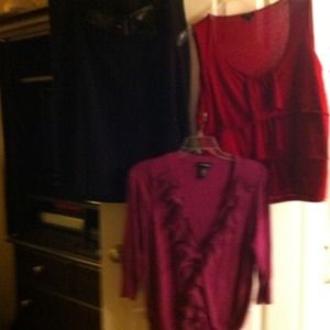 Bundle - red top, black skirt, purple sweater
