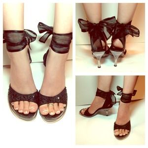 PROM black satin with beaded detail high heels!