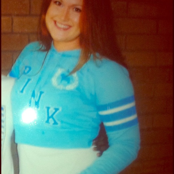 Baby blue PINK midriff long sleeve hoodie