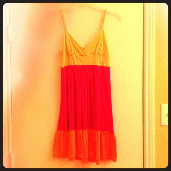 Yellow/Pink/Orange Colorblock Summer Dress