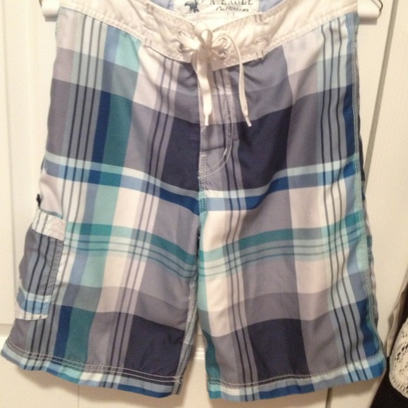 Plaid swim trunks