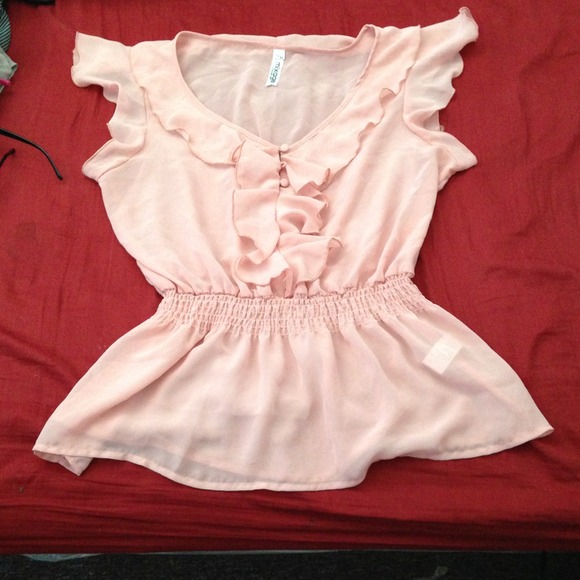 Sheer pink short sleeve shirt