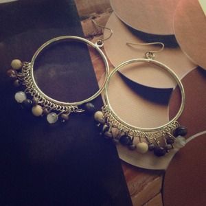 Large hoop earrings with brown beading
