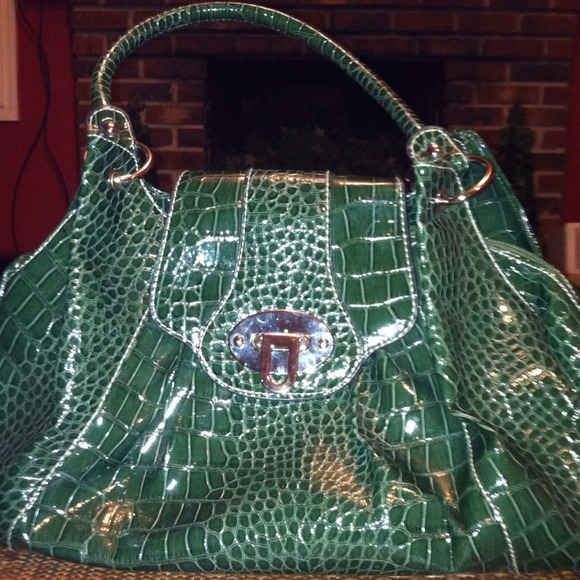 Beautiful Green Patent Croc Print Bag