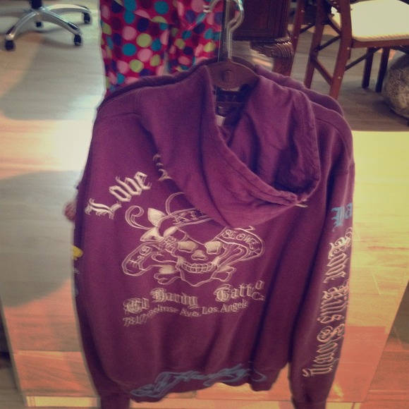 Ed hardy purple zip up hoodie
