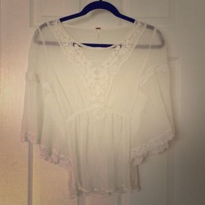 Free People sheer lace white top