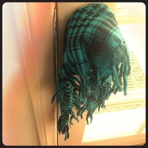 Blue houndstooth and plaid scarf