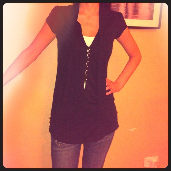 SOLD in bundle Black LaRok top with gold buttons