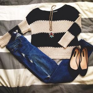 Ann Taylor Loft crochet knit striped sweater