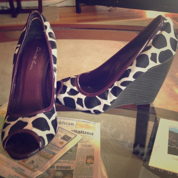 Charlotte Russe black, white, and purple wedges