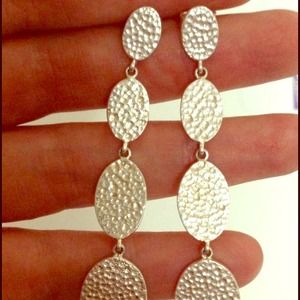 RESERVED Hammered Silver Oval Dangle Earrings