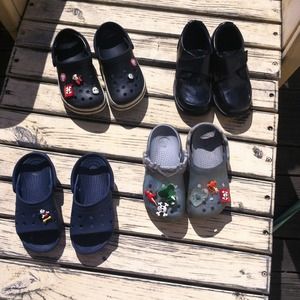 Size 10 little boy shoes crocs and dress shoes