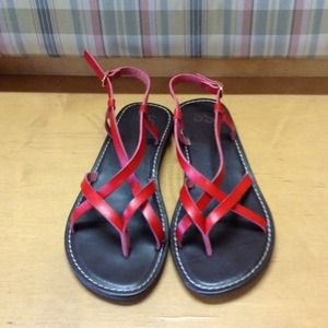 Red leather sandals size9 NEW