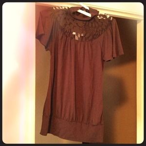 brown shirt with floral see through design