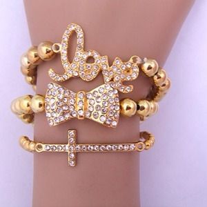 Sparkly Gold Love, Bow, & Cross