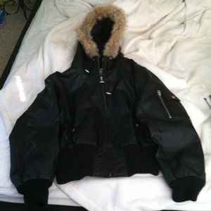 Charles Klein leather bomber jacket w/ faux fur