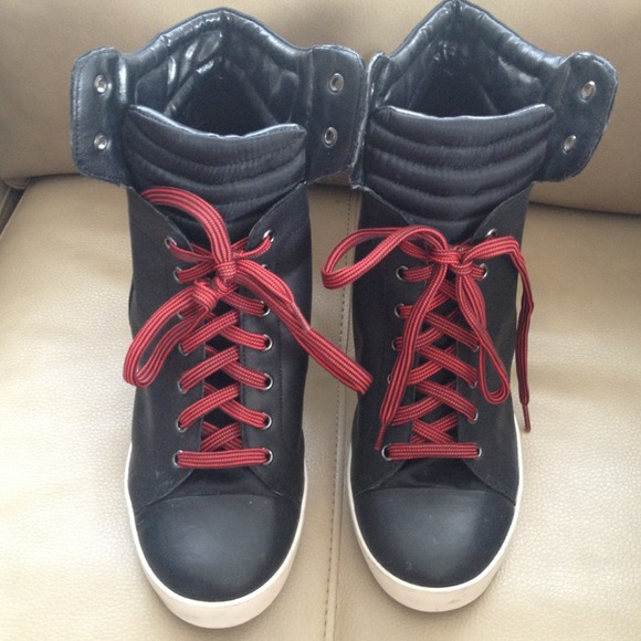 Leather high wedge