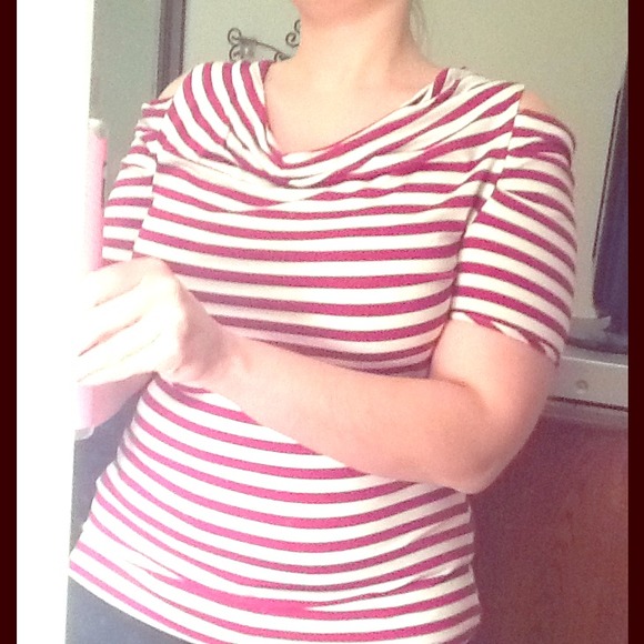 White and purple striped off the shoulder