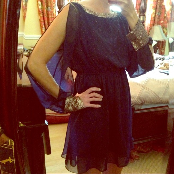 NWT gorgeous navy dress with bronze sequins
