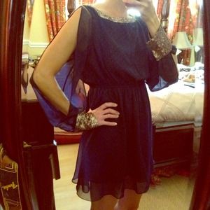 NWT Gorgeous navy dress with bronze sequins