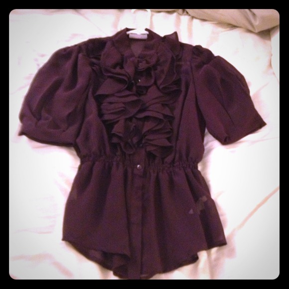 Sheer blouse with ruffle detail