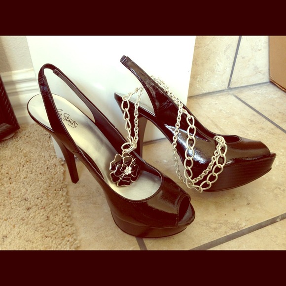 Black patent sling-backs