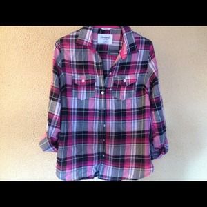 Plaid button down top