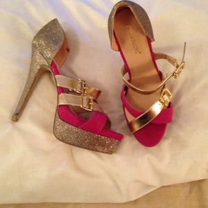 Gold and Pink Strap Heels